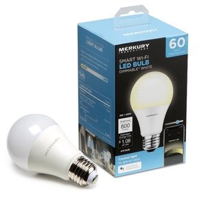 NWT Merkury 800 60W Equivalent White Dimmable A19 Smart LED Bulb